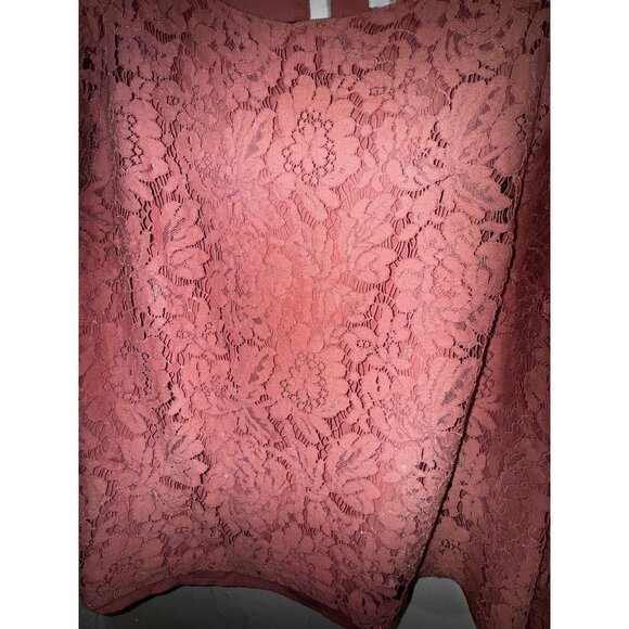 Laundry By Shelli Segal Pink Mauve Lace Bell Sleeve Top Shirt Blouse Large Boho - Picture 8 of 13